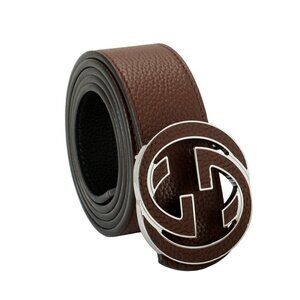 Gucci Black/Brown Textured Leather Reversible Double G Buckle Belt US 32 IT 80